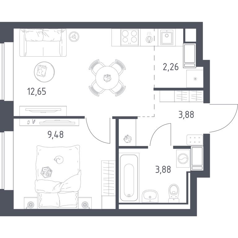 Apartment Sale, 31.8平方米 at Tomilino Park, 1-y kvartal, posyolok Zhilino-1, Lubertsy City District, Moscow Region, Russia #1