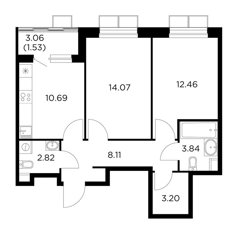 2-BD Apartment Sale, 56.72 sq. m. at Novoe Pushkino, mikrorayon Novoye Pushkino, Pushkino, Moscow Region, Russia #1