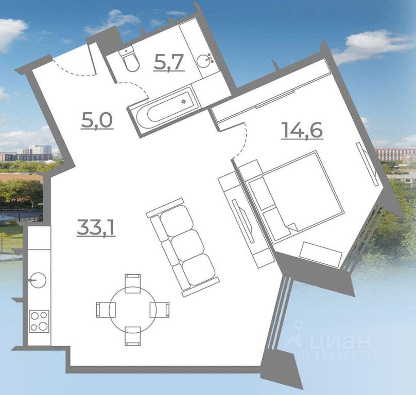 1-BD Apartment Sale, 58.49 sq. m. at Rezidentsiya Sokolniki, Sokolnichesky Val Street, 3, Moscow, Russia #1 1-BD Apartment Sale, 58.49 sq. m. at Rezidentsiya Sokolniki, Sokolnichesky Val Street, 3, Moscow, Russia #1