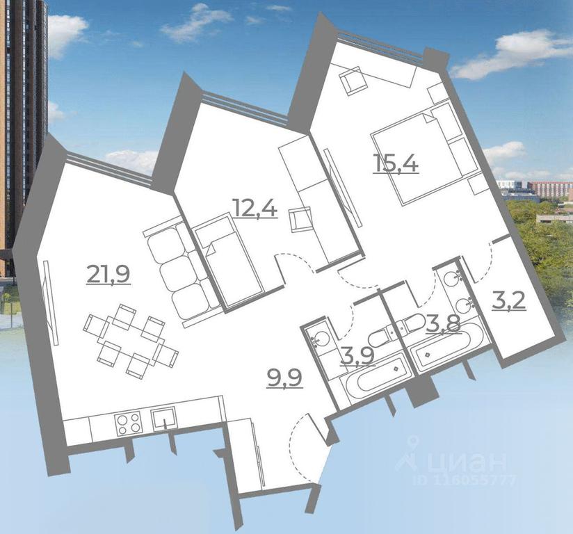1-BD Apartment Sale, 70.55 sq. m. at Rezidentsiya Sokolniki, Sokolnichesky Val Street, 3, Moscow, Russia #1 1-BD Apartment Sale, 70.55 sq. m. at Rezidentsiya Sokolniki, Sokolnichesky Val Street, 3, Moscow, Russia #1