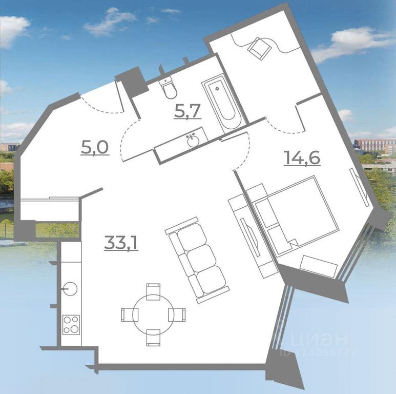 1-BD Apartment Sale, 70.65平方米 at Rezidentsiya Sokolniki, Sokolnichesky Val Street, 3, Moscow, Russia #1 1-BD Apartment Sale, 70.65平方米 at Rezidentsiya Sokolniki, Sokolnichesky Val Street, 3, Moscow, Russia #1