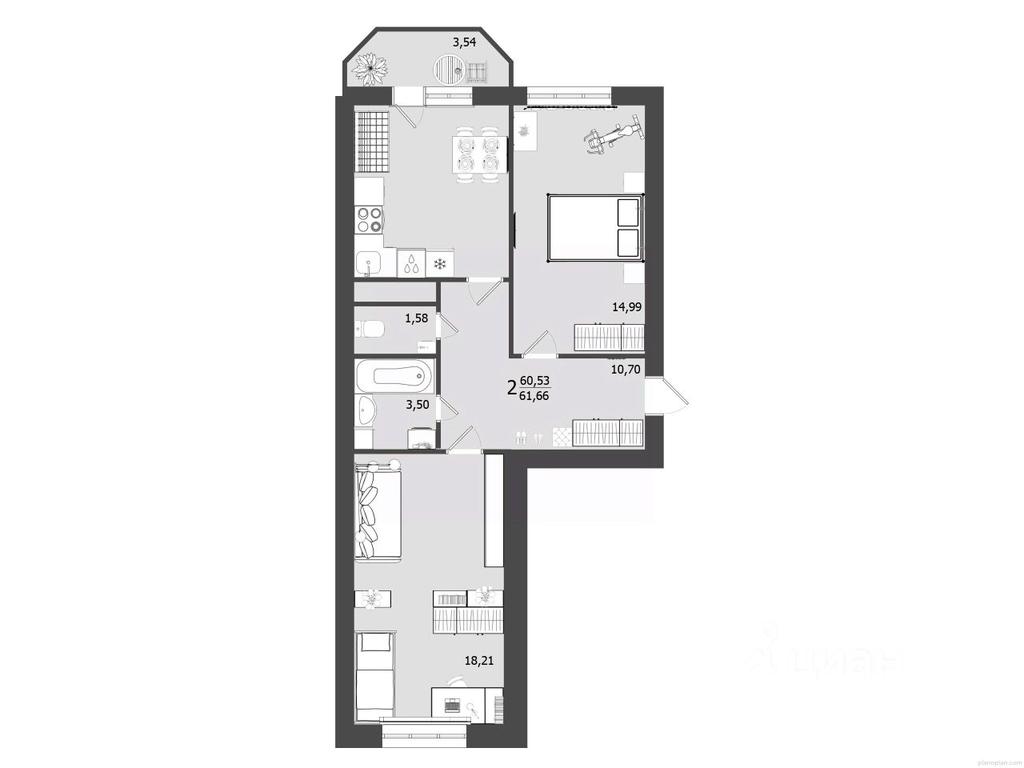 1-BD Apartment Sale, 61.66平方米 at Olimp, Klinskaya ulitsa, Klin, Moscow Region, Russia #1 1-BD Apartment Sale, 61.66平方米 at Olimp, Klinskaya ulitsa, Klin, Moscow Region, Russia #1