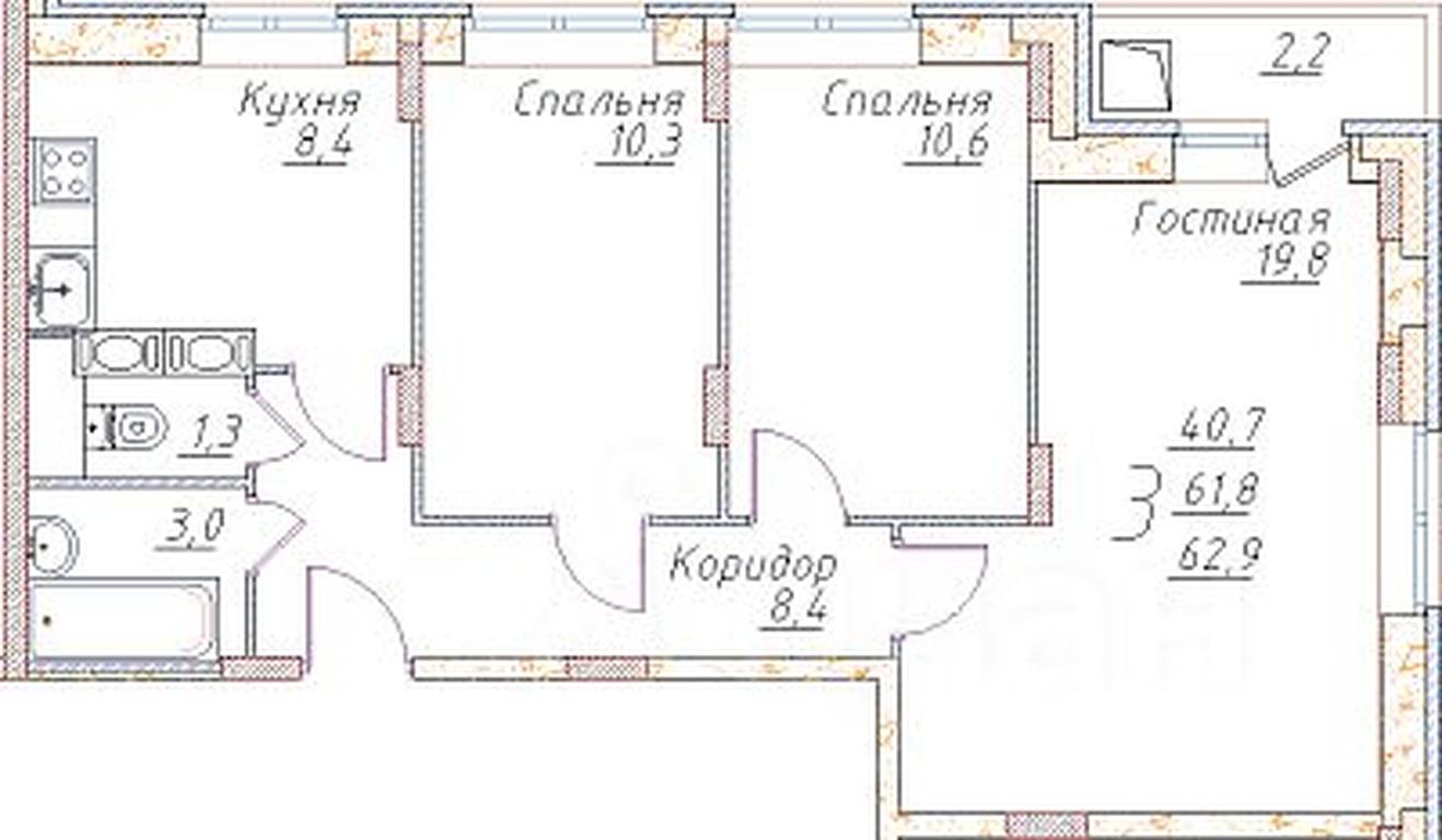 2-BD Apartment Sale, 62.9平方米 at POLET-Kupavna, Trudovaya ulitsa, Staraya Kupavna, Bogorodskiy Urban District, Moscow Region, Russia #1
