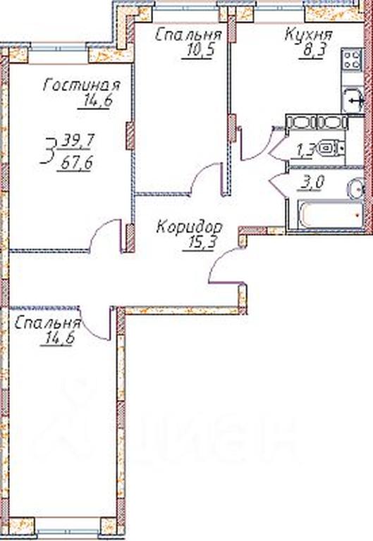 2-BD Apartment Sale, 67.6平方米 at POLET-Kupavna, Trudovaya ulitsa, Staraya Kupavna, Bogorodskiy Urban District, Moscow Region, Russia #1