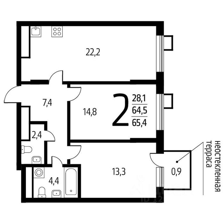 1-BD Apartment Sale, 65.4平方米 at Novye Vatutinki, mkr Tsentralny, 2nd Novovatutinskaya Street, Desyonovskoye Settlement, Moscow, Russia #1