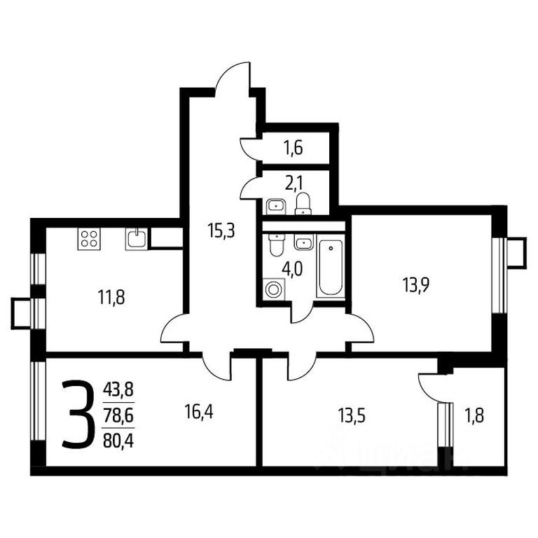 2-BD Apartment Sale, 80.4平方米 at Novye Vatutinki, mkr Tsentralny, 2nd Novovatutinskaya Street, Desyonovskoye Settlement, Moscow, Russia #1