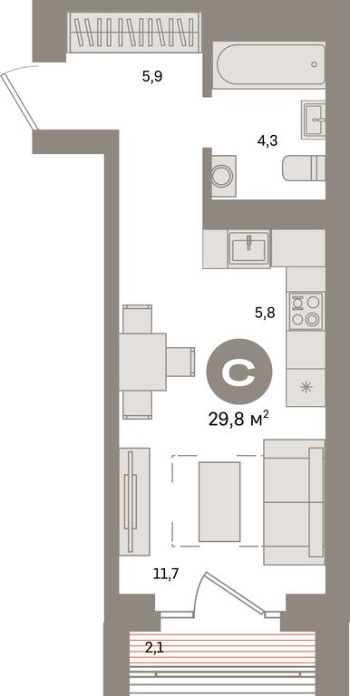 Apartment Sale, 29.8平方米 at Kvartal Metronom, Tagilskaya Street, Moscow, Russia #1