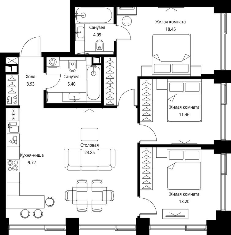 3-BD Apartment Sale, 90.1 sq. m. at City Bay, Volokolamskoye Highway, 95с3, Moscow, Russia #1