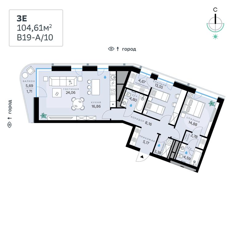 2-BD Apartment Sale, 104.61平方米 at SberCity, zhiloy kompleks Sbersiti, Rublyovo-Arkhangelskoye Microdistrict, Moscow, Russia #1