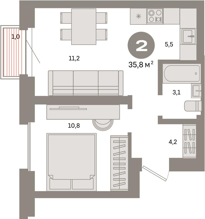 1-BD Apartment Sale, 35.8平方米 at Kvartal Metronom, Tagilskaya Street, Moscow, Russia #1