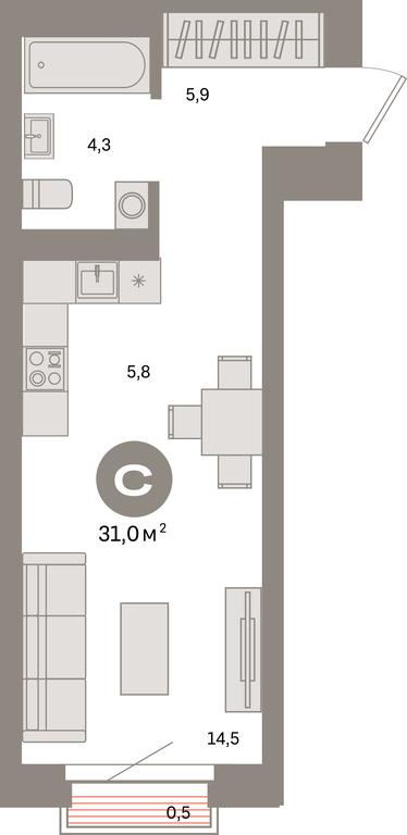 Apartment Sale, 31 sq. m. at Kvartal Metronom, Tagilskaya Street, Moscow, Russia #1