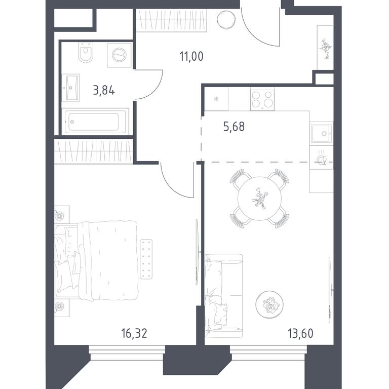 Apartment Sale, 50.44 sq. m. at Sputnik, Lipovoy Roschi Street, 1к4, derevnya Razdory, Odintsovskiy City District, Moscow Region, Russia #1