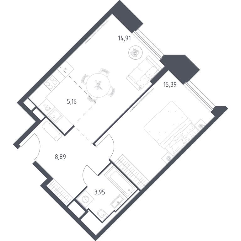 Apartment Sale, 48.3 sq. m. at Sputnik, Lipovoy Roschi Street, 1к4, derevnya Razdory, Odintsovskiy City District, Moscow Region, Russia #1