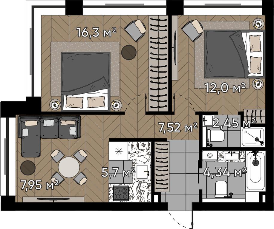 3-BD Apartment Sale, 56.26 sq. m. at Kvartal Serebryany Bor, Berzarina Street, Moscow, Russia #1 3-BD Apartment Sale, 56.26 sq. m. at Kvartal Serebryany Bor, Berzarina Street, Moscow, Russia #1