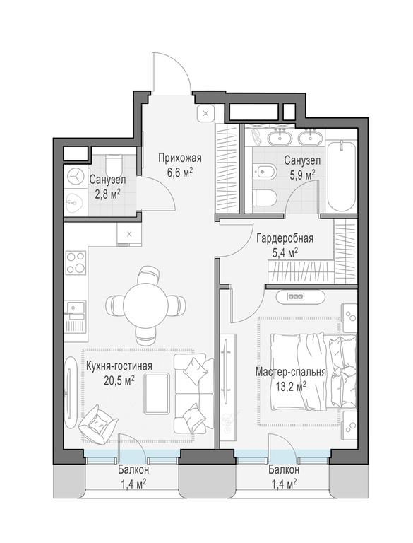 1-BD Apartment Sale, 55.6 sq. m. at Tishinskiy bulvar, Gruzinsky Val Street, 10, Moscow, Russia #1