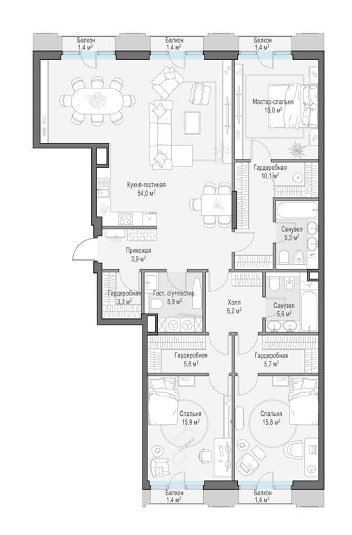 3-BD Apartment Sale, 156 sq. m. at Tishinskiy bulvar, Gruzinsky Val Street, 10, Moscow, Russia #1