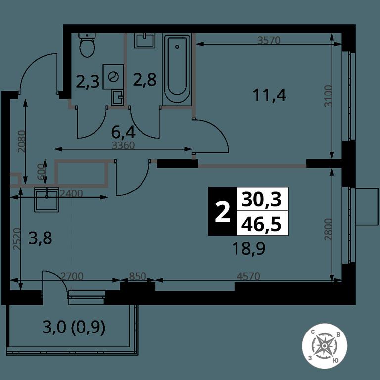 2-BD Apartment Sale, 46.5 sq. m. at Pervy Donskoj, zhiloy mikrorayon Sapronovo, derevnya Sapronovo, Leninskiy City District, Moscow Region, Russia #2