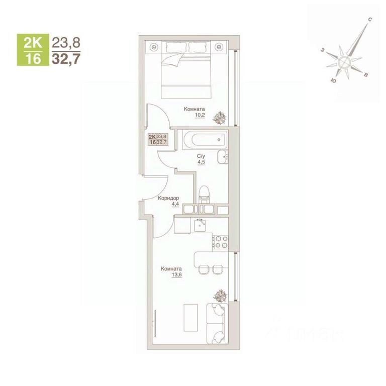 1-BD Apartment Sale, 32.7 sq. m. at Apart-kompleks VLIuBERTsY, 8 Marta Street, Lyubertsy, Moscow Region, Russia #1
