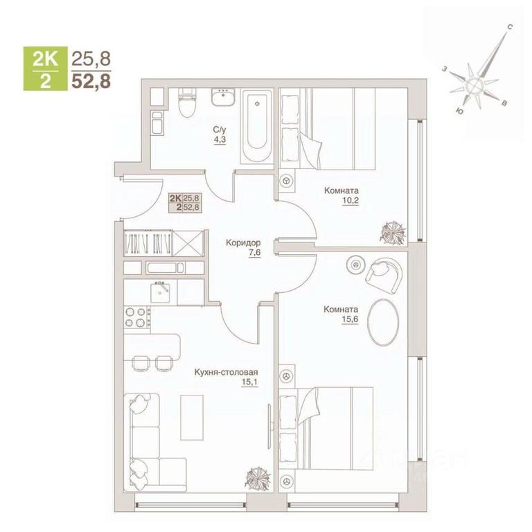 1-BD Apartment Sale, 52.8平方米 at Apart-kompleks VLIuBERTsY, 8 Marta Street, Lyubertsy, Moscow Region, Russia #1