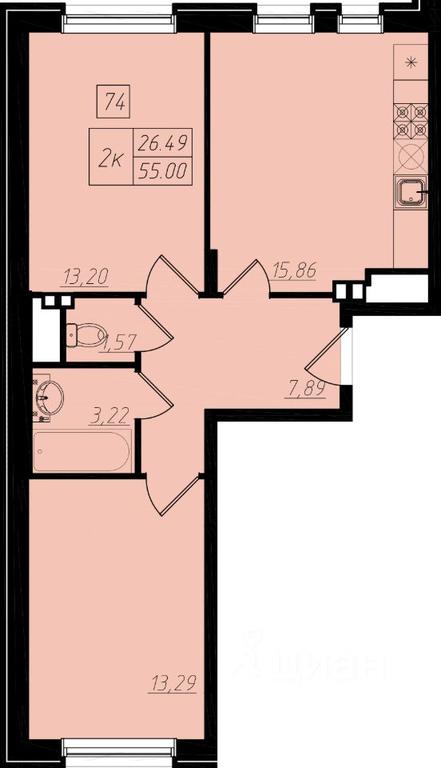 1-BD Apartment Sale, 54.4平方米 at Bristol, Shekspira Street, Moskovskiy Settlement, Moscow, Russia #1