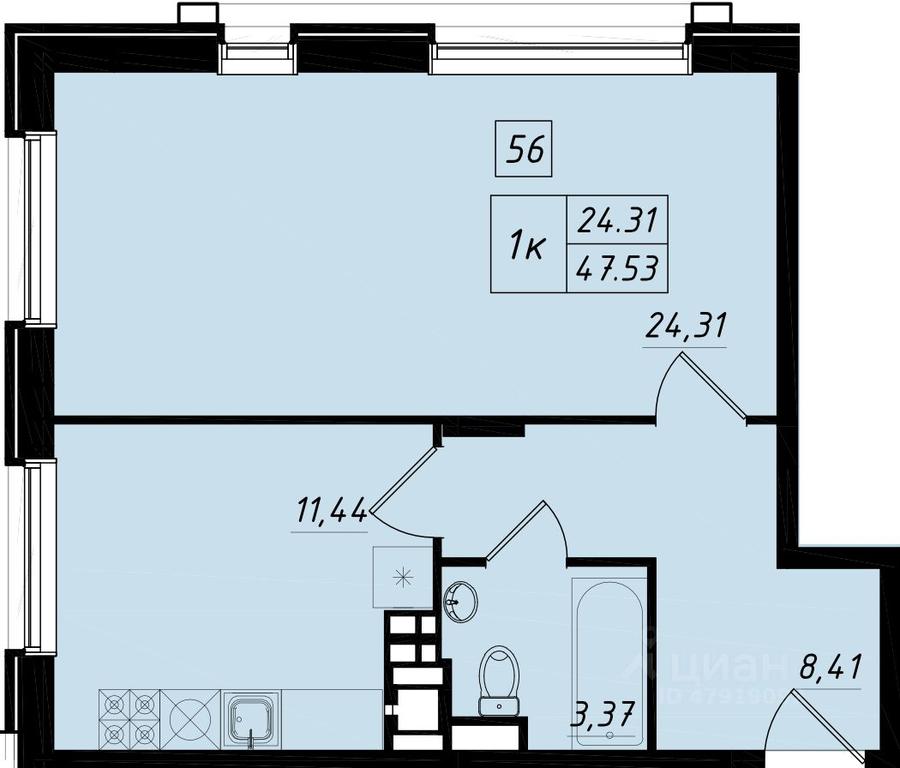 Apartment Sale, 47.4平方米 at Bristol, Shekspira Street, Moskovskiy Settlement, Moscow, Russia #1