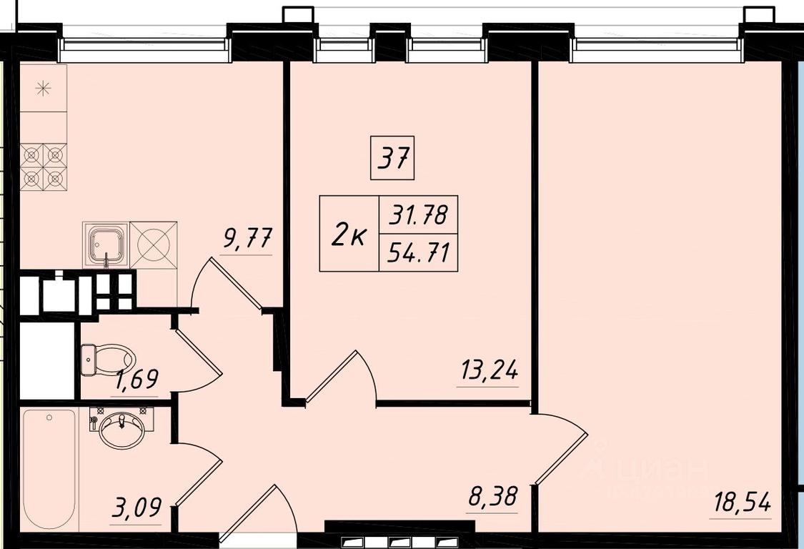 1-BD Apartment Sale, 54.8平方米 at Bristol, Shekspira Street, Moskovskiy Settlement, Moscow, Russia #1