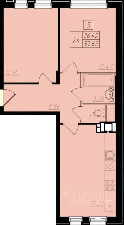 1-BD Apartment Sale, 57.8平方米 at Bristol, Shekspira Street, Moskovskiy Settlement, Moscow, Russia #1