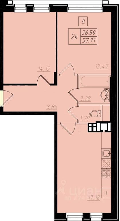 1-BD Apartment Sale, 57.9平方米 at Bristol, Shekspira Street, Moskovskiy Settlement, Moscow, Russia #1