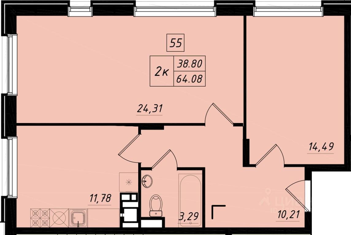 1-BD Apartment Sale, 64.2平方米 at Bristol, Shekspira Street, Moskovskiy Settlement, Moscow, Russia #1