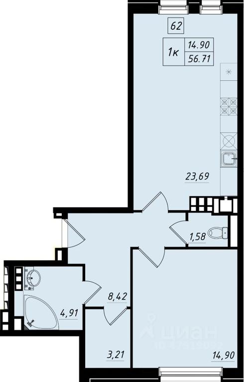 Apartment Sale, 56.4平方米 at Bristol, Shekspira Street, Moskovskiy Settlement, Moscow, Russia #1