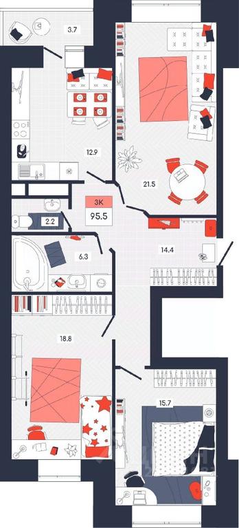 2-BD Apartment Sale, 95.5 sq. m. at Feniks, Tverskaya Street, Dubna, Moscow Region, Russia #1 2-BD Apartment Sale, 95.5 sq. m. at Feniks, Tverskaya Street, Dubna, Moscow Region, Russia #1