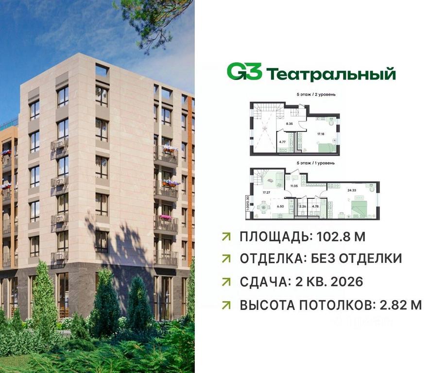 1-BD Apartment Sale, 96.79 sq. m. at G3 Teatralny, Teatralnaya ulitsa, rabochiy posyolok Ilyinskiy, Ramenskiy Urban District, Moscow Region, Russia #1