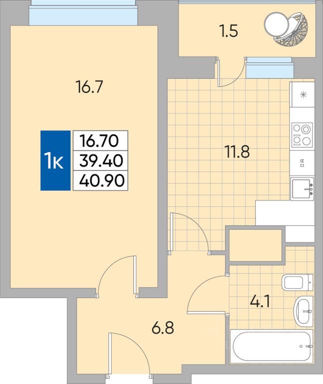 Apartment Sale, 40.9 sq. m. at Samotsvety mira, Mira Avenue, 22, Reutov, Moscow Region, Russia #2