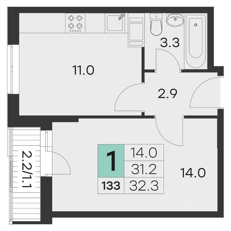 Apartment Sale, 32.3平方米 at Olimp, Mikheenko Street, Khotkovo, Sergiyevo-Posadskiy Urban District, Moscow Region, Russia #1