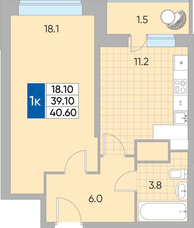 Apartment Sale, 40.6平方米 at Samotsvety mira, Mira Avenue, 22, Reutov, Moscow Region, Russia #2