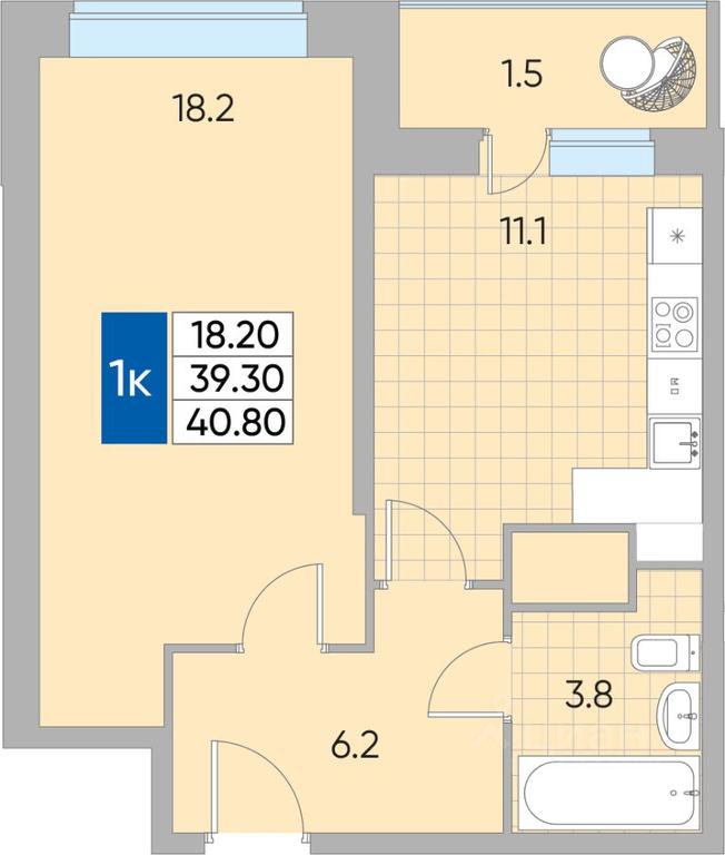 Apartment Sale, 40.8平方米 at Samotsvety mira, Mira Avenue, 22, Reutov, Moscow Region, Russia #1