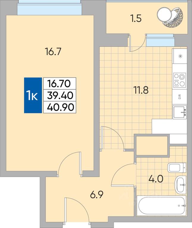 Apartment Sale, 40.9 sq. m. at Samotsvety mira, Mira Avenue, 22, Reutov, Moscow Region, Russia #1