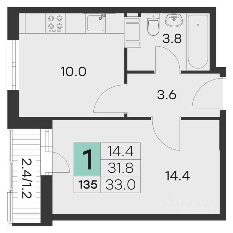 Apartment Sale, 33 sq. m. at Olimp, Mikheenko Street, Khotkovo, Sergiyevo-Posadskiy Urban District, Moscow Region, Russia #1