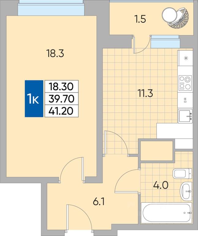 Apartment Sale, 41.2 sq. m. at Samotsvety mira, Mira Avenue, 22, Reutov, Moscow Region, Russia #1