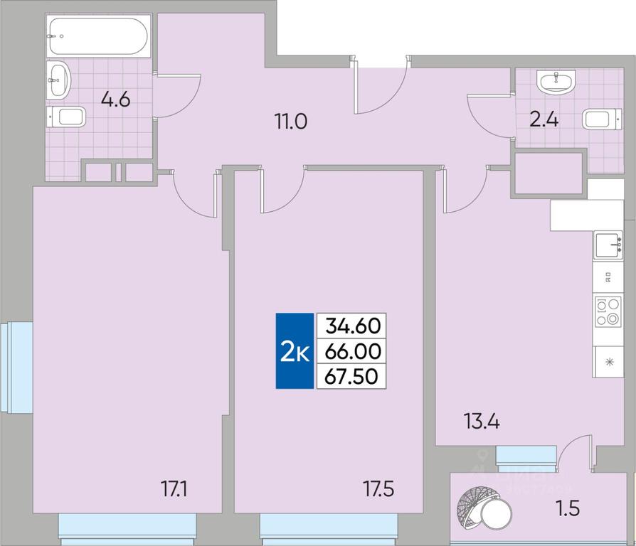 1-BD Apartment Sale, 67.5平方米 at Samotsvety mira, Mira Avenue, 22, Reutov, Moscow Region, Russia #1