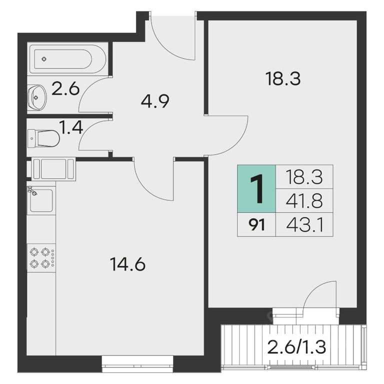 Apartment Sale, 43.1平方米 at Olimp, Mikheenko Street, Khotkovo, Sergiyevo-Posadskiy Urban District, Moscow Region, Russia #1