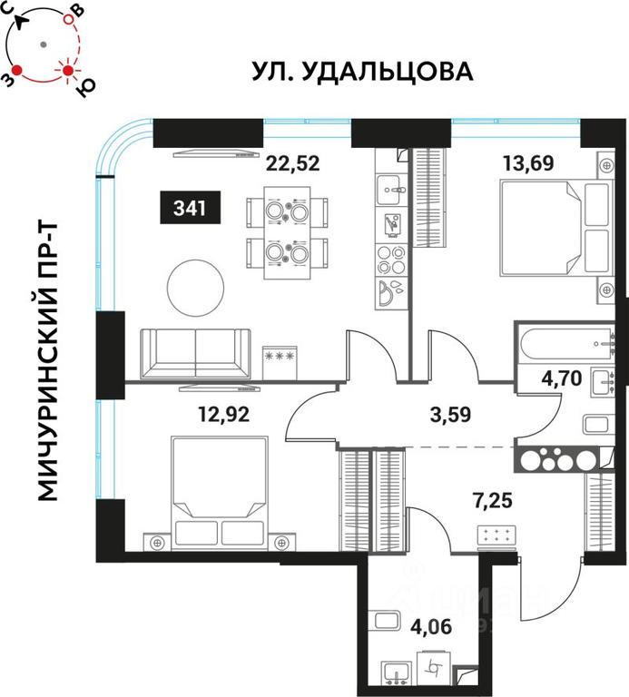 2-BD Apartment Sale, 68.73平方米 at Innovator, Michurinsky Avenue, Moscow, Russia #1 2-BD Apartment Sale, 68.73平方米 at Innovator, Michurinsky Avenue, Moscow, Russia #1