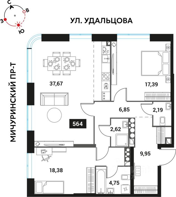 2-BD Apartment Sale, 99.8平方米 at Innovator, Michurinsky Avenue, Moscow, Russia #1 2-BD Apartment Sale, 99.8平方米 at Innovator, Michurinsky Avenue, Moscow, Russia #1