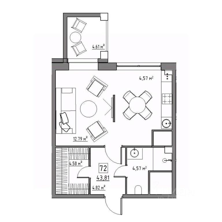 Apartment Sale, 43.81平方米 at Rezidentsiya 15, Sosnovaya ulitsa, District of Rastorguevo, Vidnoye, Leninskiy City District, Moscow Region, Russia #1
