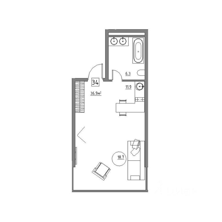 Apartment Sale, 36.9平方米 at Rezidentsiya 15, Sosnovaya ulitsa, District of Rastorguevo, Vidnoye, Leninskiy City District, Moscow Region, Russia #1