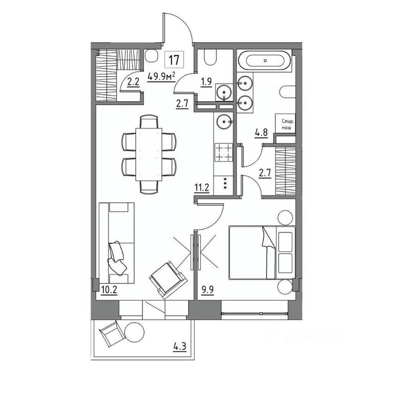 1-BD Apartment Sale, 49.9平方米 at Rezidentsiya 15, Sosnovaya ulitsa, District of Rastorguevo, Vidnoye, Leninskiy City District, Moscow Region, Russia #1