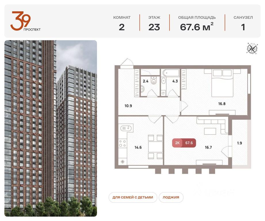 1-BD Apartment Sale, 67.6 sq. m. at Prospekt 39, Ryazansky Avenue, Moscow, Russia #1