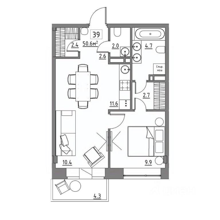 1-BD Apartment Sale, 50.6平方米 at Rezidentsiya 15, Sosnovaya ulitsa, District of Rastorguevo, Vidnoye, Leninskiy City District, Moscow Region, Russia #1