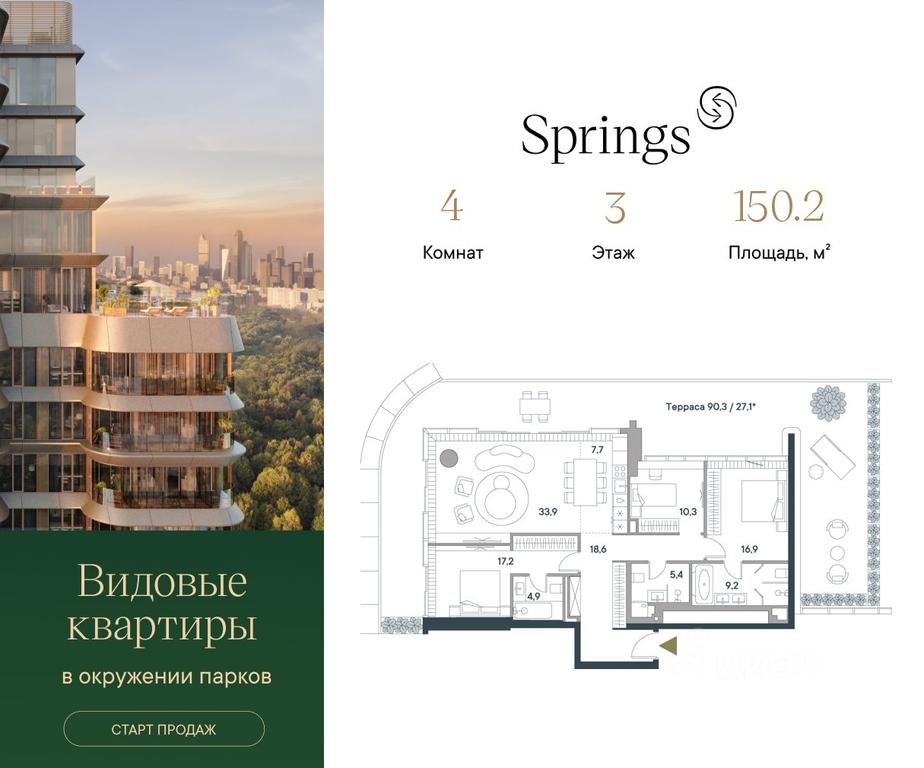 3-BD Apartment Sale, 150.2 sq. m. at Springs (Springs), Malaya Filyovskaya Street, 46, Moscow, Russia #1 3-BD Apartment Sale, 150.2 sq. m. at Springs (Springs), Malaya Filyovskaya Street, 46, Moscow, Russia #1
