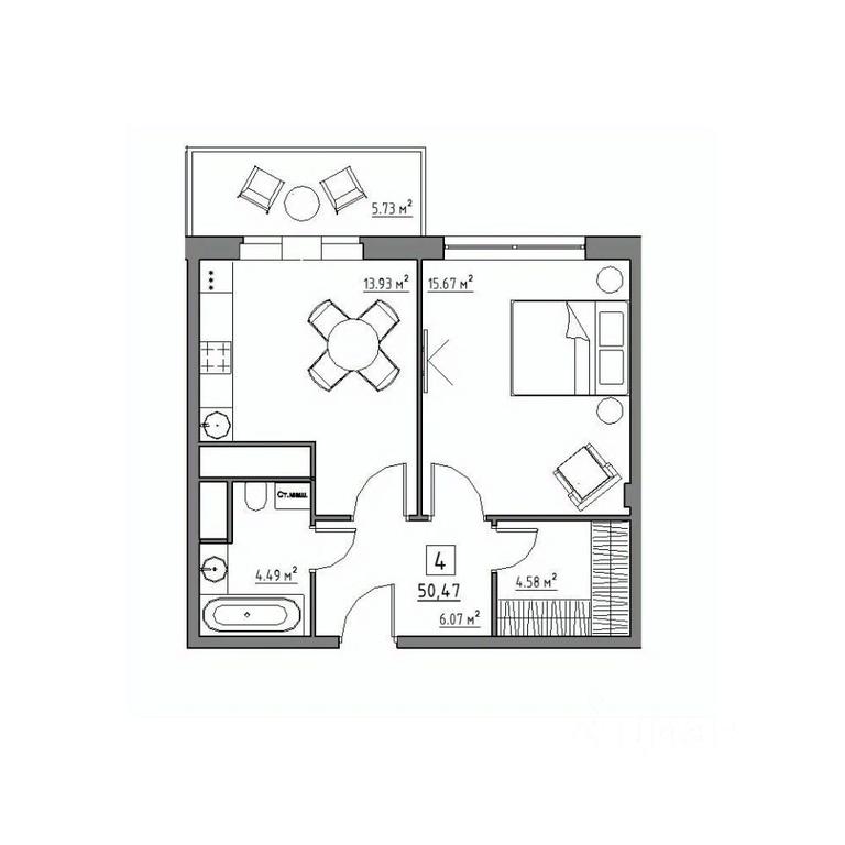 1-BD Apartment Sale, 50.47平方米 at Rezidentsiya 15, Sosnovaya ulitsa, District of Rastorguevo, Vidnoye, Leninskiy City District, Moscow Region, Russia #1